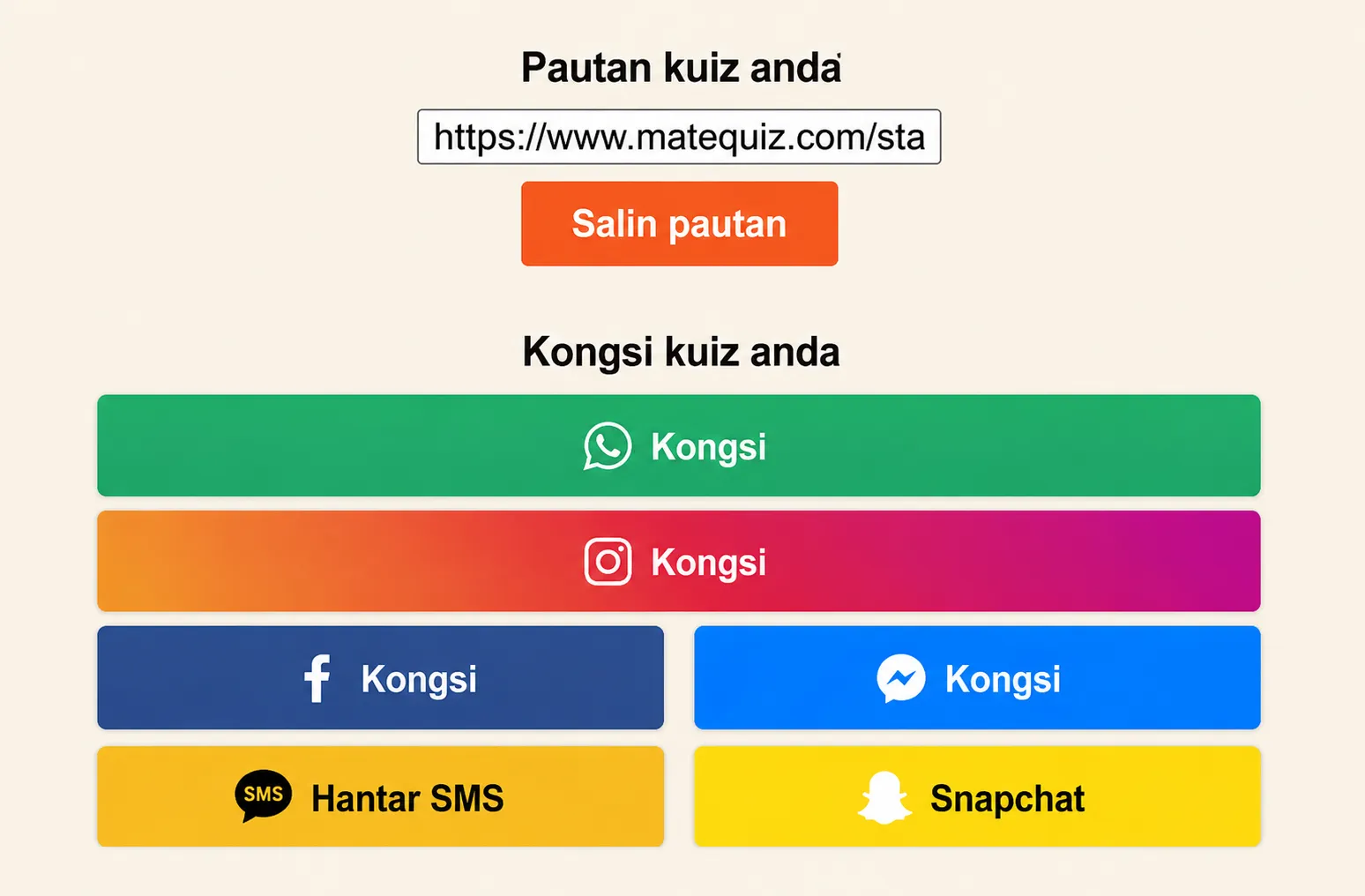 Bagaimana untuk berkongsi kuis?